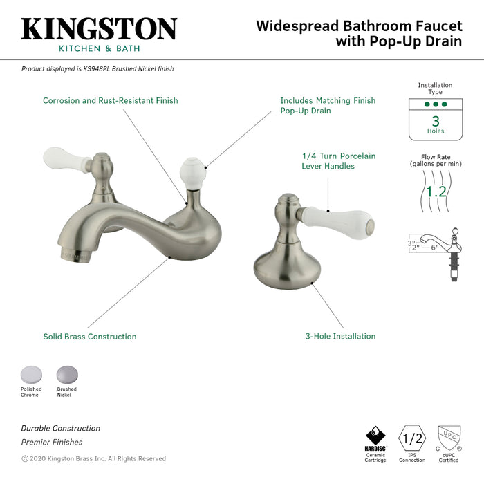 Kingston Brass KS948PL  Widespread Bathroom Faucet with ABS Pop-Up Drain, Brushed Nickel