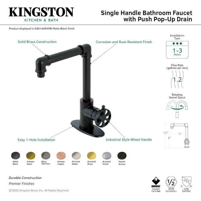 Kingston Brass KSD144RXNB Belknap One-Handle Single-Hole Bathroom Faucet with Deck Plate and Push Pop-Up Drain, Naples Bronze