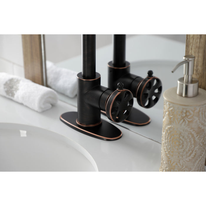 Kingston Brass KSD144RXNB Belknap One-Handle Single-Hole Bathroom Faucet with Deck Plate and Push Pop-Up Drain, Naples Bronze