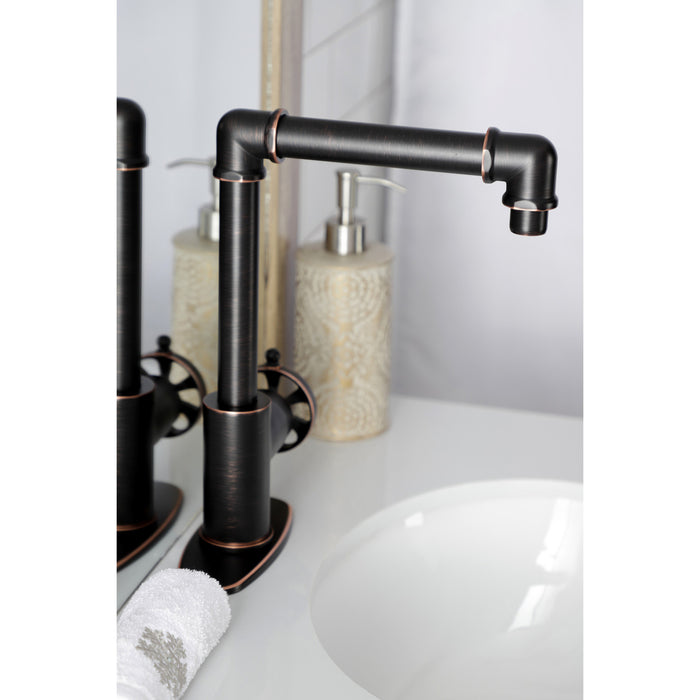 Kingston Brass KSD144RXNB Belknap One-Handle Single-Hole Bathroom Faucet with Deck Plate and Push Pop-Up Drain, Naples Bronze