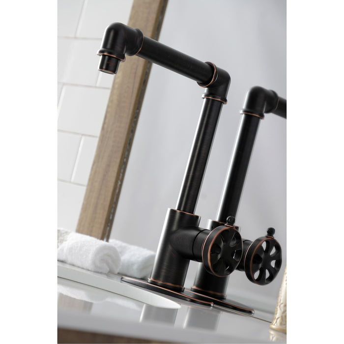 Kingston Brass KSD144RXNB Belknap One-Handle Single-Hole Bathroom Faucet with Deck Plate and Push Pop-Up Drain, Naples Bronze