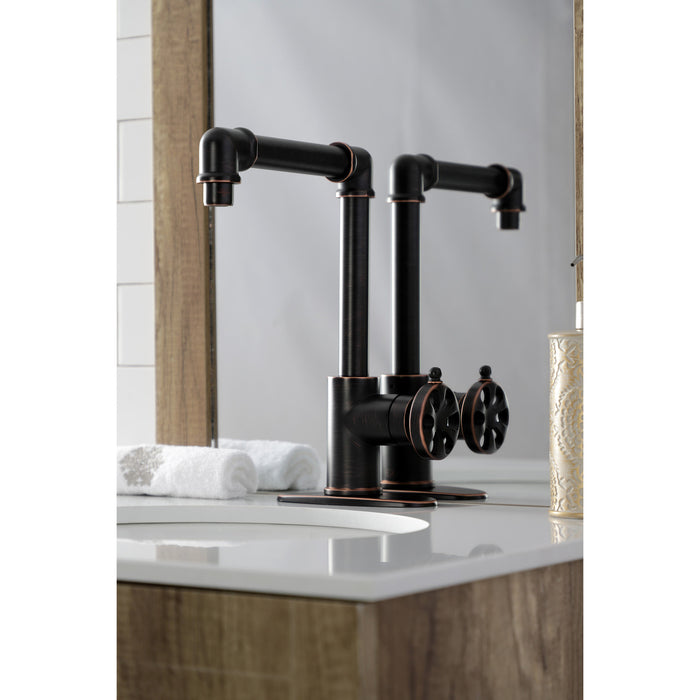 Kingston Brass KSD144RXNB Belknap One-Handle Single-Hole Bathroom Faucet with Deck Plate and Push Pop-Up Drain, Naples Bronze