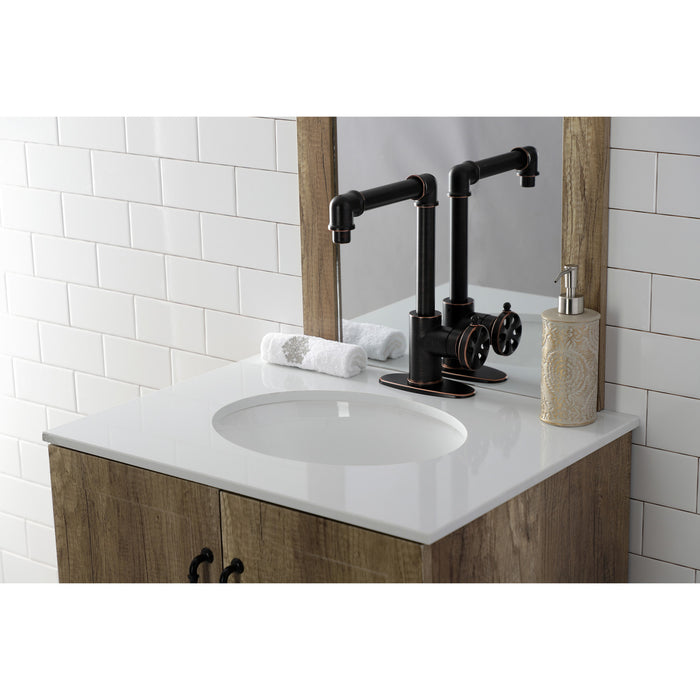 Kingston Brass KSD144RXNB Belknap One-Handle Single-Hole Bathroom Faucet with Deck Plate and Push Pop-Up Drain, Naples Bronze