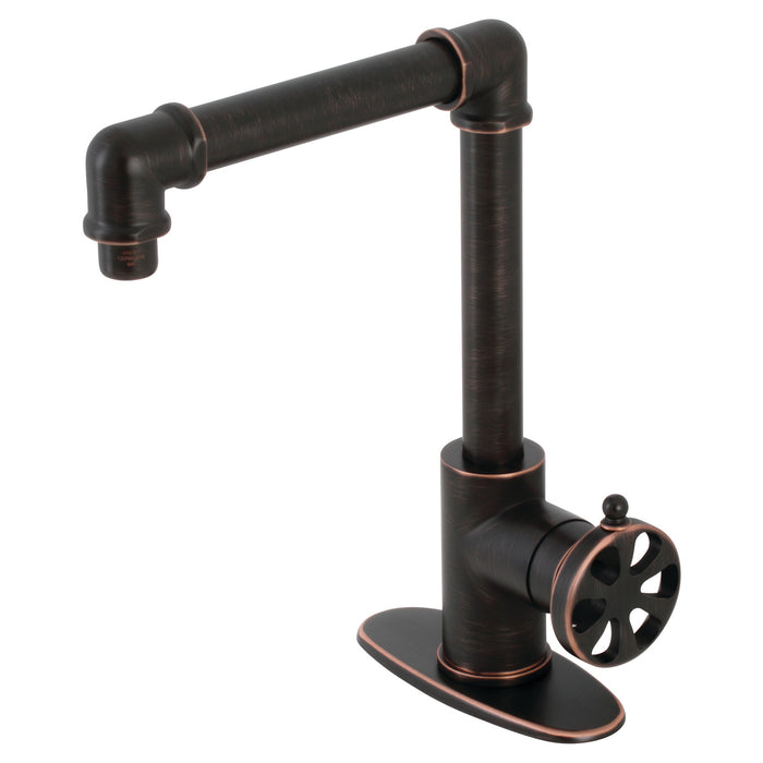 Kingston Brass KSD144RXNB Belknap One-Handle Single-Hole Bathroom Faucet with Deck Plate and Push Pop-Up Drain, Naples Bronze