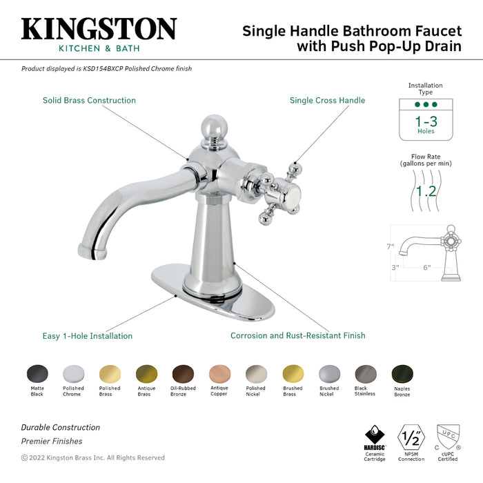 Kingston Brass KSD154BXORB Nautical One-Handle Single-Hole Bathroom Faucet with Deck Plate and Push Pop-Up Drain, Oil Rubbed Bronze