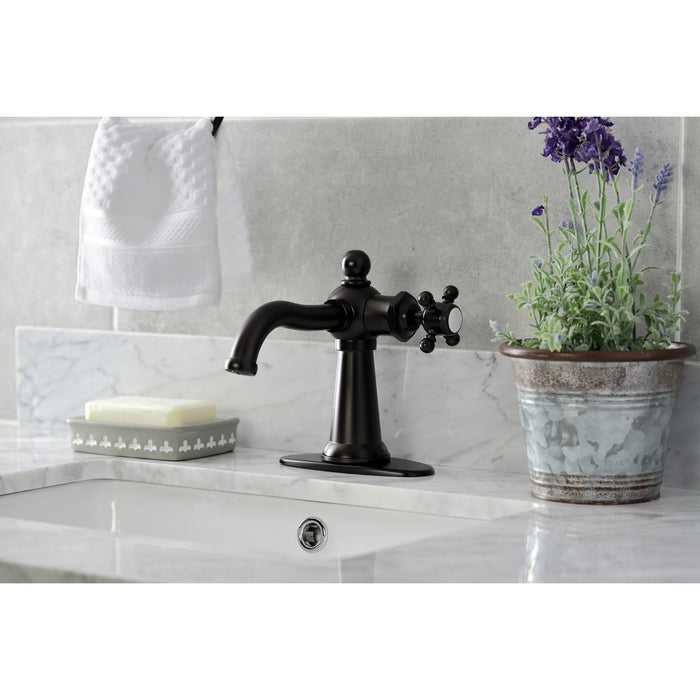 Kingston Brass KSD154BXORB Nautical One-Handle Single-Hole Bathroom Faucet with Deck Plate and Push Pop-Up Drain, Oil Rubbed Bronze