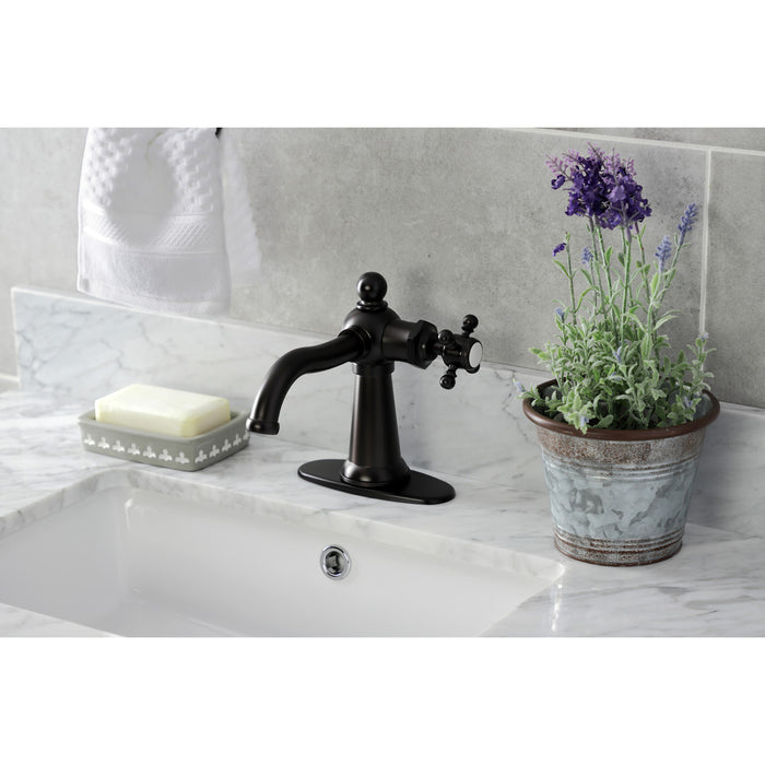 Kingston Brass KSD154BXORB Nautical One-Handle Single-Hole Bathroom Faucet with Deck Plate and Push Pop-Up Drain, Oil Rubbed Bronze