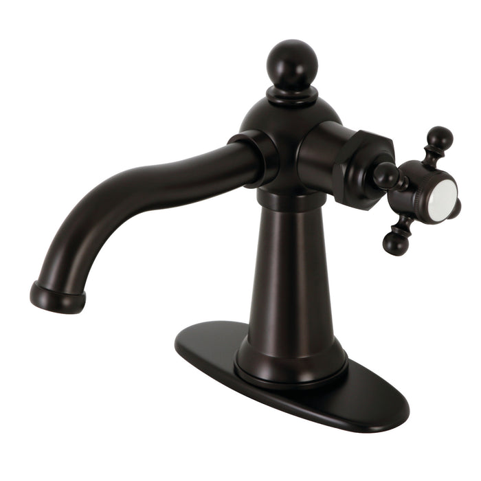 Kingston Brass KSD154BXORB Nautical One-Handle Single-Hole Bathroom Faucet with Deck Plate and Push Pop-Up Drain, Oil Rubbed Bronze