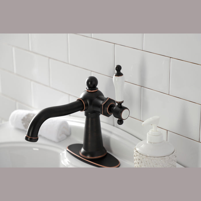 Kingston Brass KSD154KLNB Nautical One-Handle Single-Hole Bathroom Faucet with Deck Plate and Push Pop-Up Drain, Naples Bronze