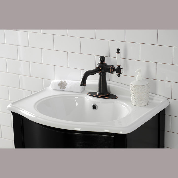 Kingston Brass KSD154KLNB Nautical One-Handle Single-Hole Bathroom Faucet with Deck Plate and Push Pop-Up Drain, Naples Bronze