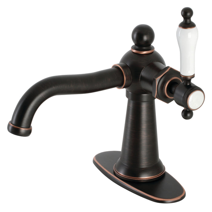 Kingston Brass KSD154KLNB Nautical One-Handle Single-Hole Bathroom Faucet with Deck Plate and Push Pop-Up Drain, Naples Bronze