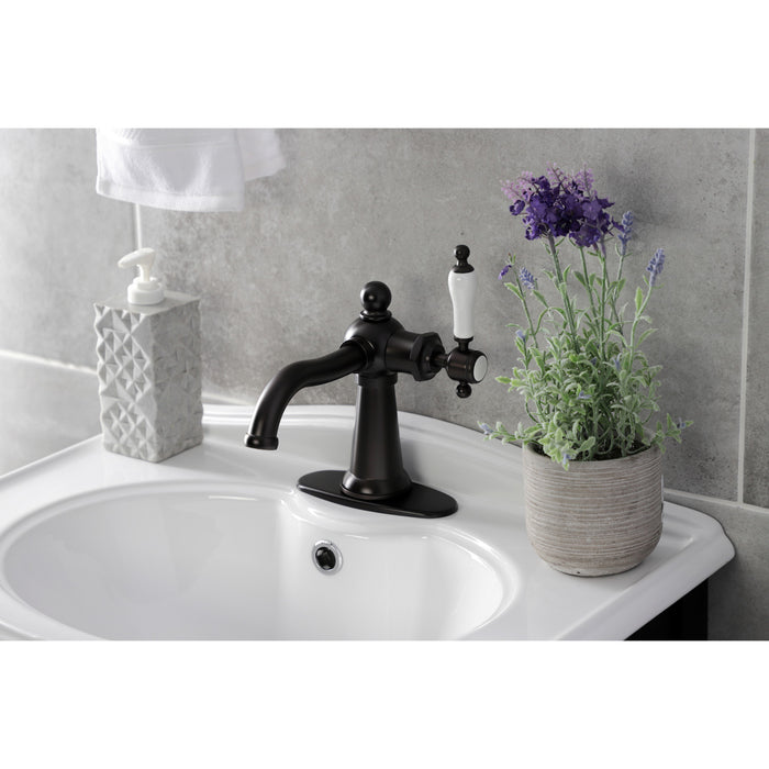 Kingston Brass KSD154KLORB Nautical One-Handle Single-Hole Bathroom Faucet with Deck Plate and Push Pop-Up Drain, Oil Rubbed Bronze