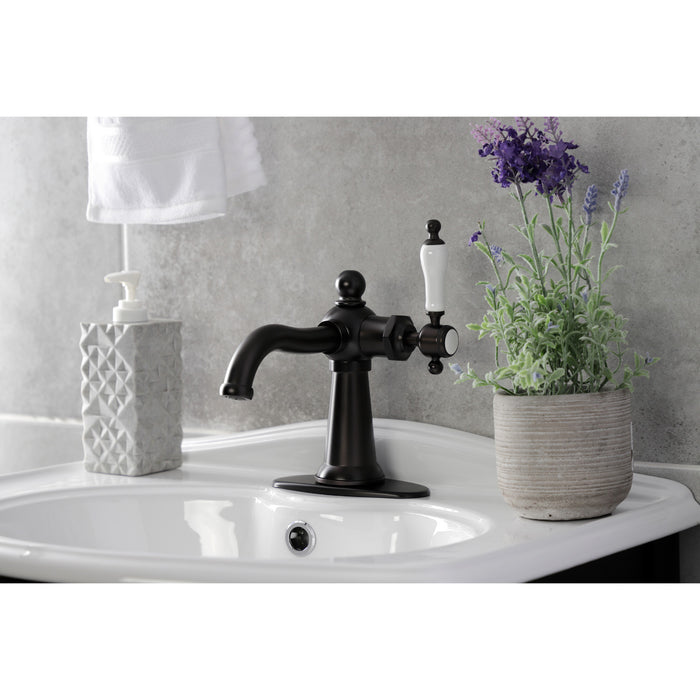 Kingston Brass KSD154KLORB Nautical One-Handle Single-Hole Bathroom Faucet with Deck Plate and Push Pop-Up Drain, Oil Rubbed Bronze