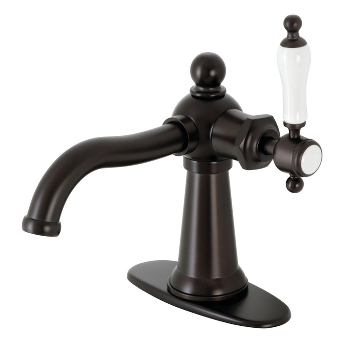 Kingston Brass KSD154KLORB Nautical One-Handle Single-Hole Bathroom Faucet with Deck Plate and Push Pop-Up Drain, Oil Rubbed Bronze