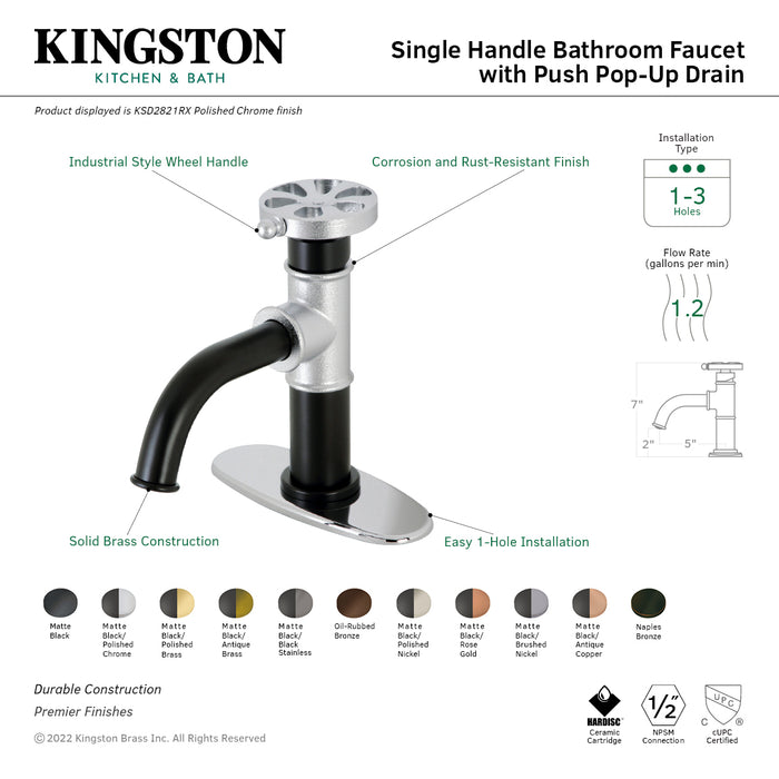 Kingston Brass KSD2820RX Belknap One-Handle Single-Hole Bathroom Faucet with Deck Plate and Push Pop-Up Drain, Matte Black