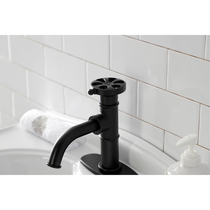 Kingston Brass KSD2820RX Belknap One-Handle Single-Hole Bathroom Faucet with Deck Plate and Push Pop-Up Drain, Matte Black