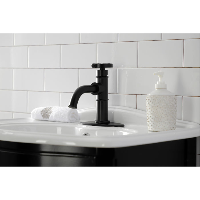 Kingston Brass KSD2820RX Belknap One-Handle Single-Hole Bathroom Faucet with Deck Plate and Push Pop-Up Drain, Matte Black
