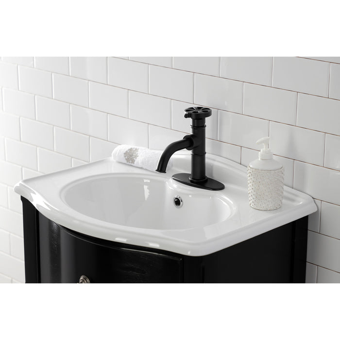 Kingston Brass KSD2820RX Belknap One-Handle Single-Hole Bathroom Faucet with Deck Plate and Push Pop-Up Drain, Matte Black