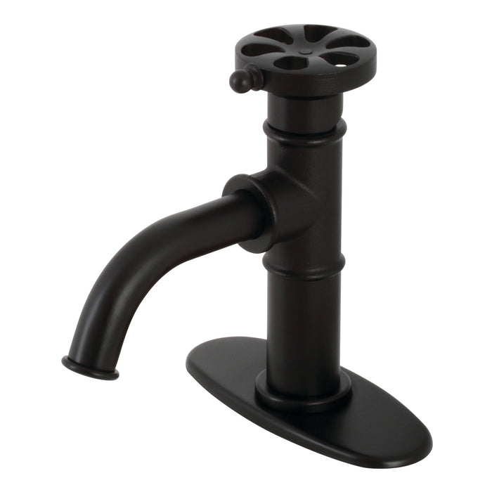 Kingston Brass KSD2820RX Belknap One-Handle Single-Hole Bathroom Faucet with Deck Plate and Push Pop-Up Drain, Matte Black