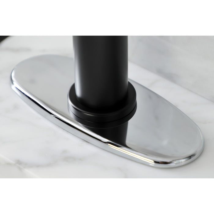 Kingston Brass KSD2821RX Belknap One-Handle Single-Hole Bathroom Faucet with Deck Plate and Push Pop-Up Drain, Matte Black/Polished Chrome