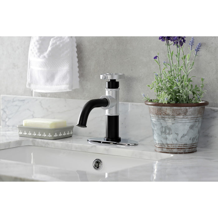 Kingston Brass KSD2821RX Belknap One-Handle Single-Hole Bathroom Faucet with Deck Plate and Push Pop-Up Drain, Matte Black/Polished Chrome