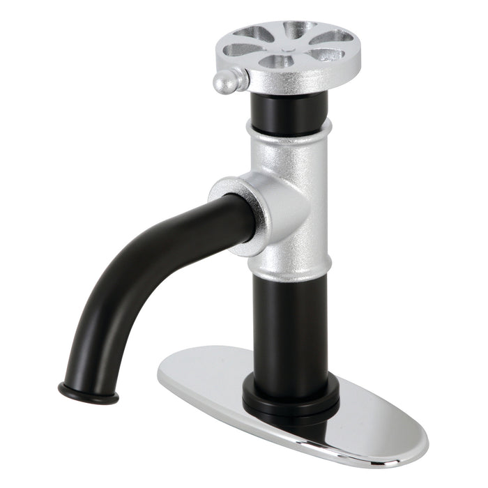 Kingston Brass KSD2821RX Belknap One-Handle Single-Hole Bathroom Faucet with Deck Plate and Push Pop-Up Drain, Matte Black/Polished Chrome