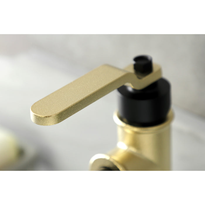 Kingston Brass KSD2822KL Whitaker One-Handle Single-Hole Bathroom Faucet with Deck Plate and Push Pop-Up Drain, Matte Black/Polished Brass