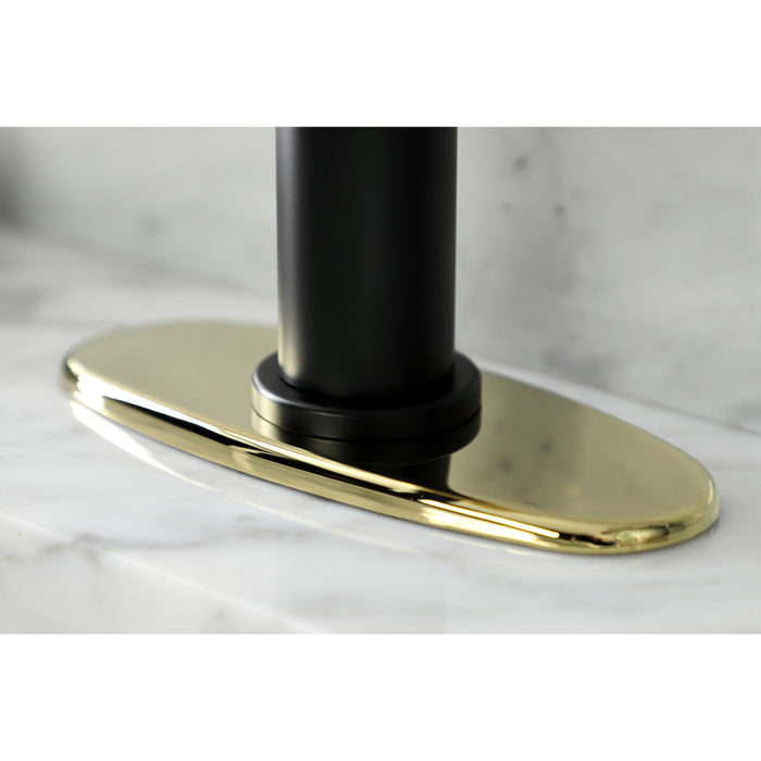 Kingston Brass KSD2822KL Whitaker One-Handle Single-Hole Bathroom Faucet with Deck Plate and Push Pop-Up Drain, Matte Black/Polished Brass