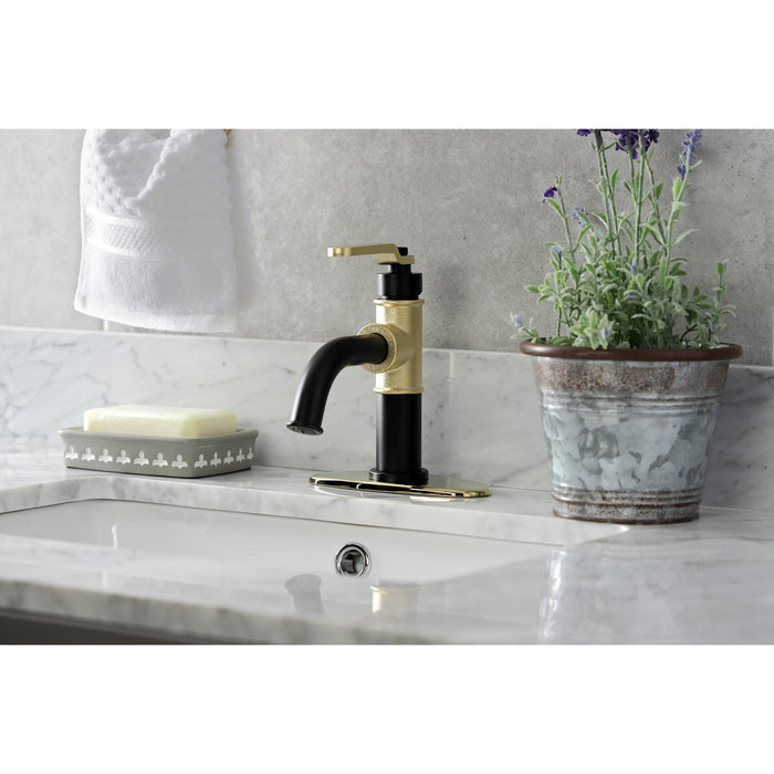Kingston Brass KSD2822KL Whitaker One-Handle Single-Hole Bathroom Faucet with Deck Plate and Push Pop-Up Drain, Matte Black/Polished Brass