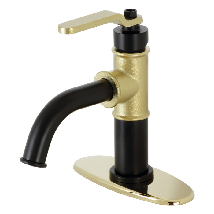 Kingston Brass KSD2822KL Whitaker One-Handle Single-Hole Bathroom Faucet with Deck Plate and Push Pop-Up Drain, Matte Black/Polished Brass