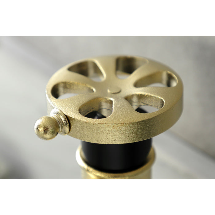 Kingston Brass KSD2822RX Belknap One-Handle Single-Hole Bathroom Faucet with Deck Plate and Push Pop-Up Drain, Matte Black/Polished Brass