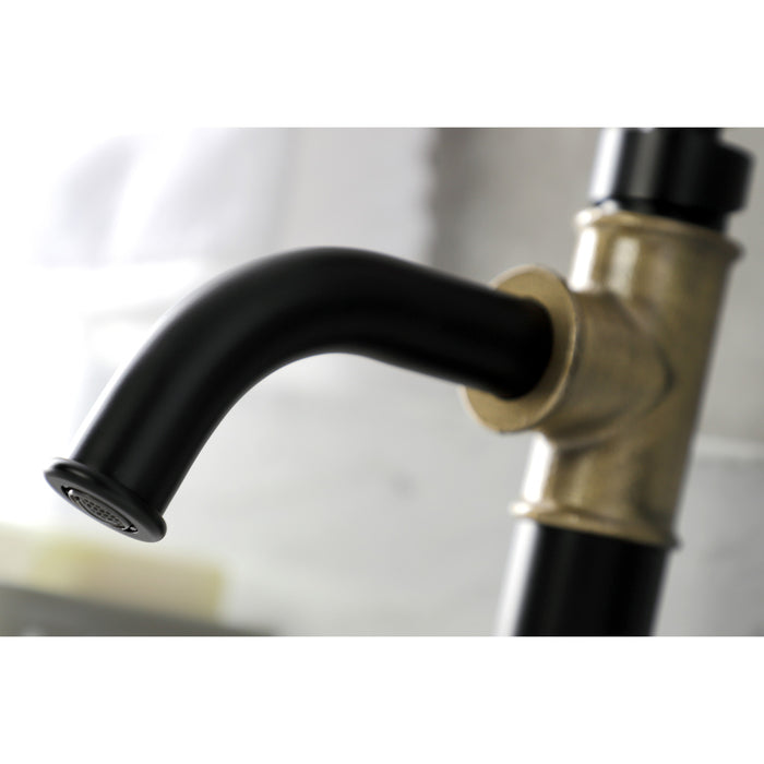 Kingston Brass KSD2823RX Belknap One-Handle Single-Hole Bathroom Faucet with Deck Plate and Push Pop-Up Drain, Matte Black/Antique Brass