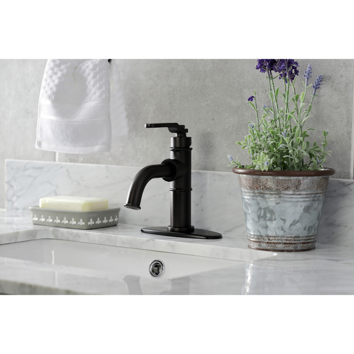 Kingston Brass KSD2825KL Whitaker One-Handle Single-Hole Bathroom Faucet with Deck Plate and Push Pop-Up Drain, Oil Rubbed Bronze