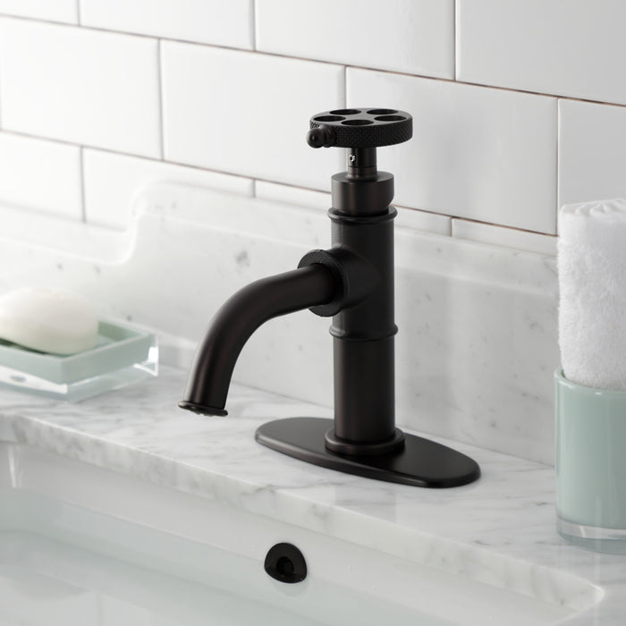 Kingston Brass KSD2825RKX Webb One-Handle Single-Hole Bathroom Faucet with Knurled Handle, Deck Plate, and Push Pop-Up Drain, Oil Rubbed Bronze