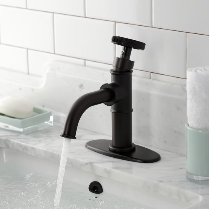 Kingston Brass KSD2825RKX Webb One-Handle Single-Hole Bathroom Faucet with Knurled Handle, Deck Plate, and Push Pop-Up Drain, Oil Rubbed Bronze