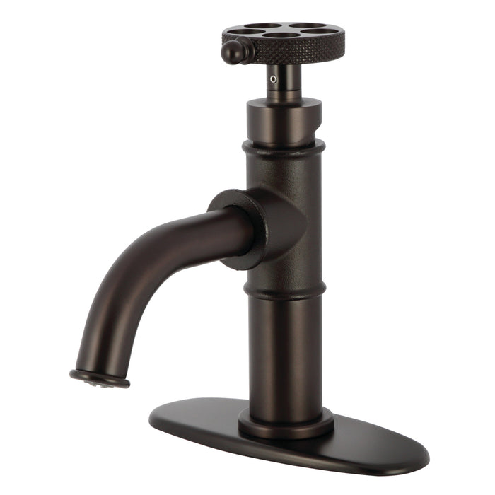 Kingston Brass KSD2825RKX Webb One-Handle Single-Hole Bathroom Faucet with Knurled Handle, Deck Plate, and Push Pop-Up Drain, Oil Rubbed Bronze