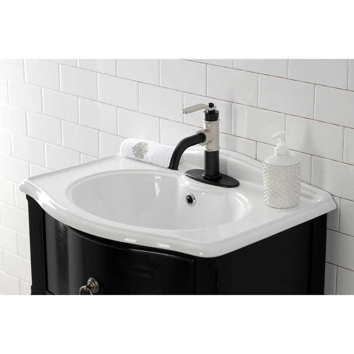 Kingston Brass KSD2826KL Whitaker One-Handle Single-Hole Bathroom Faucet with Deck Plate and Push Pop-Up Drain, Matte Black/Polished Nickel