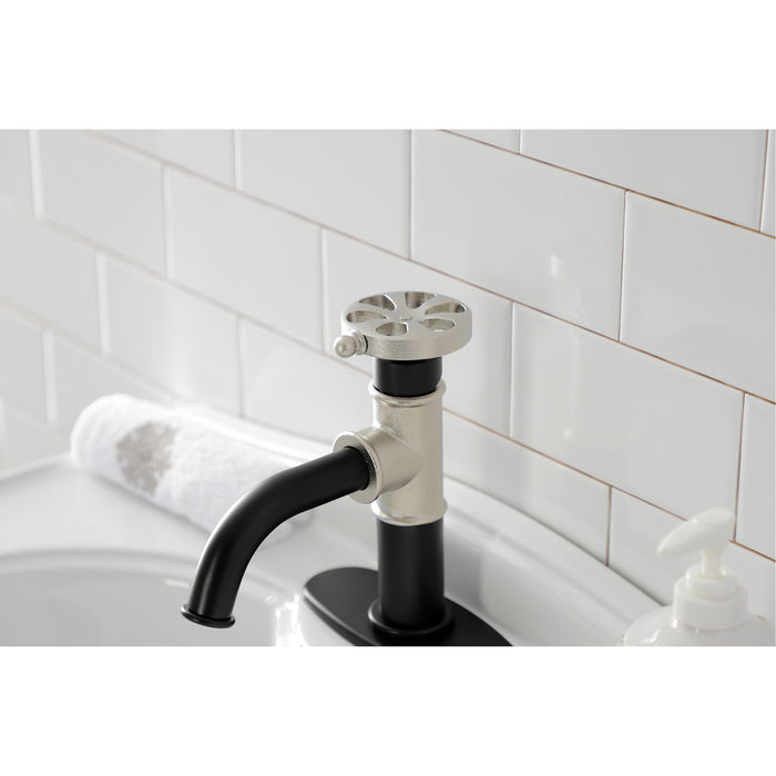 Kingston Brass KSD2826RX Belknap One-Handle Single-Hole Bathroom Faucet with Deck Plate and Push Pop-Up Drain, Matte Black/Polished Nickel