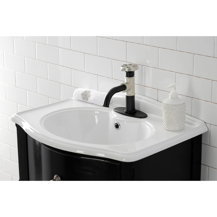 Kingston Brass KSD2826RX Belknap One-Handle Single-Hole Bathroom Faucet with Deck Plate and Push Pop-Up Drain, Matte Black/Polished Nickel