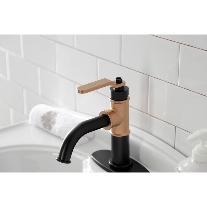 Kingston Brass KSD2827KL Whitaker One-Handle Single-Hole Bathroom Faucet with Deck Plate and Push Pop-Up Drain, Matte Black/Rose Gold