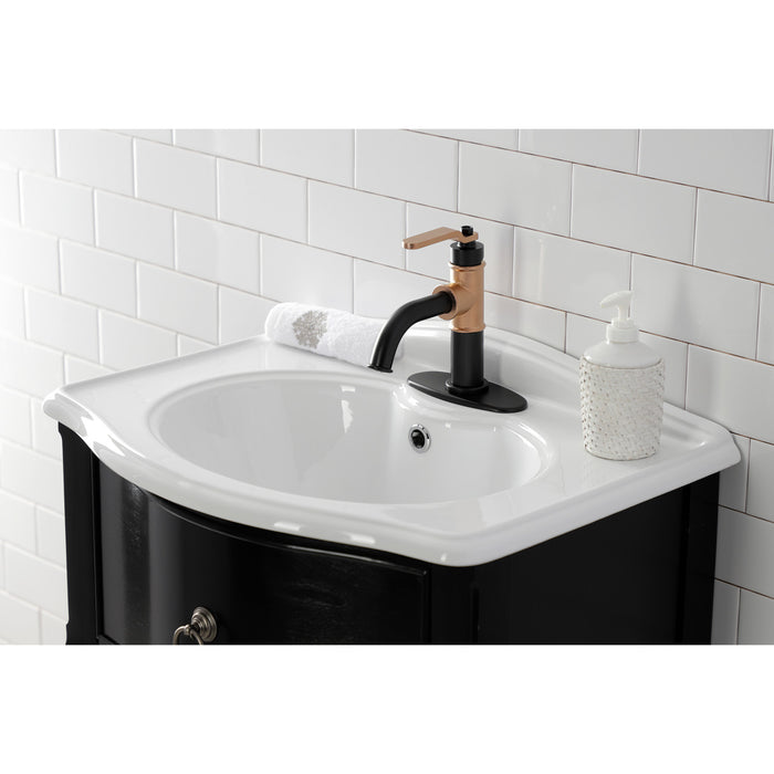Kingston Brass KSD2827KL Whitaker One-Handle Single-Hole Bathroom Faucet with Deck Plate and Push Pop-Up Drain, Matte Black/Rose Gold