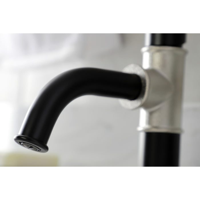 Kingston Brass KSD2828RX Belknap One-Handle Single-Hole Bathroom Faucet with Deck Plate and Push Pop-Up Drain, Matte Black/Brushed Nickel