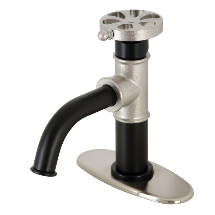 Kingston Brass KSD2828RX Belknap One-Handle Single-Hole Bathroom Faucet with Deck Plate and Push Pop-Up Drain, Matte Black/Brushed Nickel