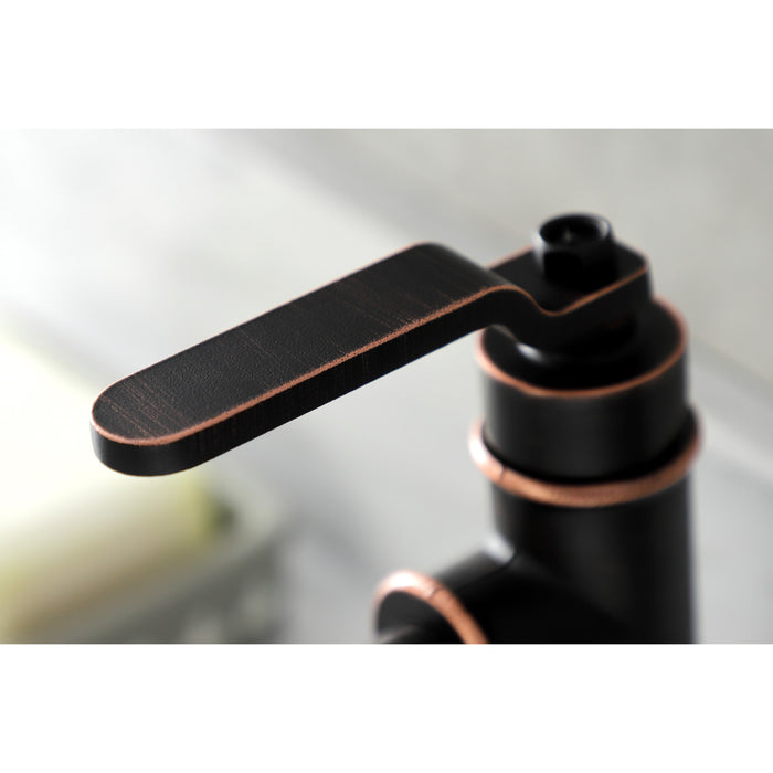 Kingston Brass KSD282KLNB Whitaker One-Handle Single-Hole Bathroom Faucet with Deck Plate and Push Pop-Up Drain, Naples Bronze