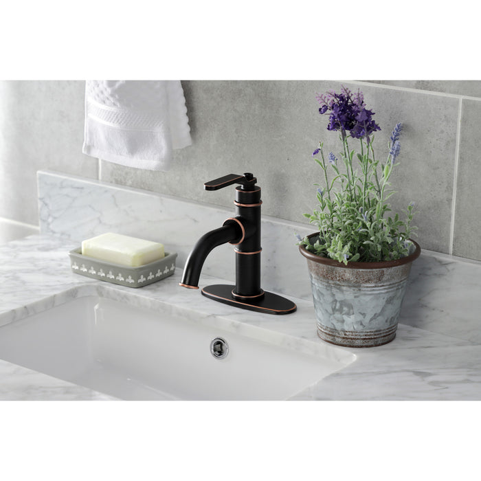 Kingston Brass KSD282KLNB Whitaker One-Handle Single-Hole Bathroom Faucet with Deck Plate and Push Pop-Up Drain, Naples Bronze