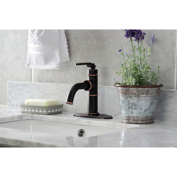 Kingston Brass KSD282KLNB Whitaker One-Handle Single-Hole Bathroom Faucet with Deck Plate and Push Pop-Up Drain, Naples Bronze