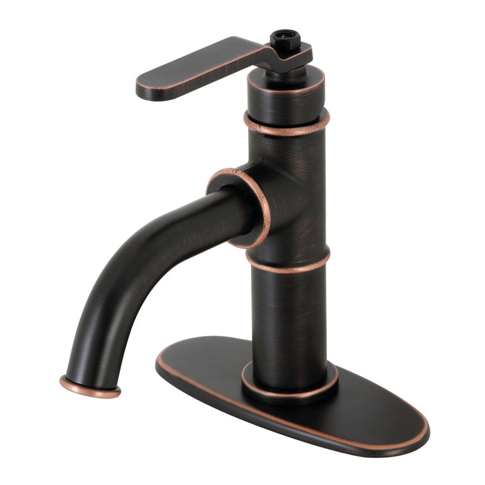 Kingston Brass KSD282KLNB Whitaker One-Handle Single-Hole Bathroom Faucet with Deck Plate and Push Pop-Up Drain, Naples Bronze