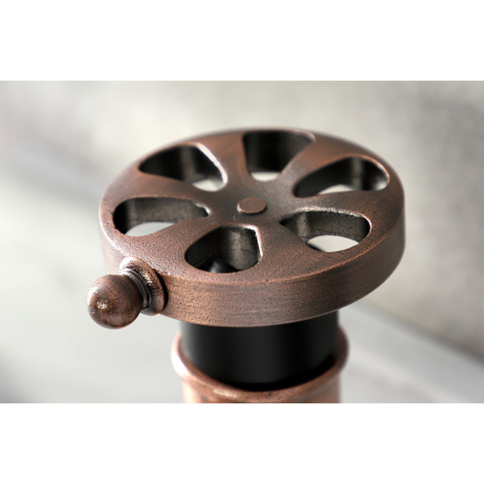Kingston Brass KSD282RXAC Belknap One-Handle Single-Hole Bathroom Faucet with Deck Plate and Push Pop-Up Drain, Matte Black/Antique Copper