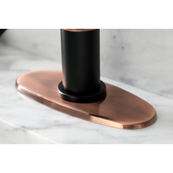 Kingston Brass KSD282RXAC Belknap One-Handle Single-Hole Bathroom Faucet with Deck Plate and Push Pop-Up Drain, Matte Black/Antique Copper
