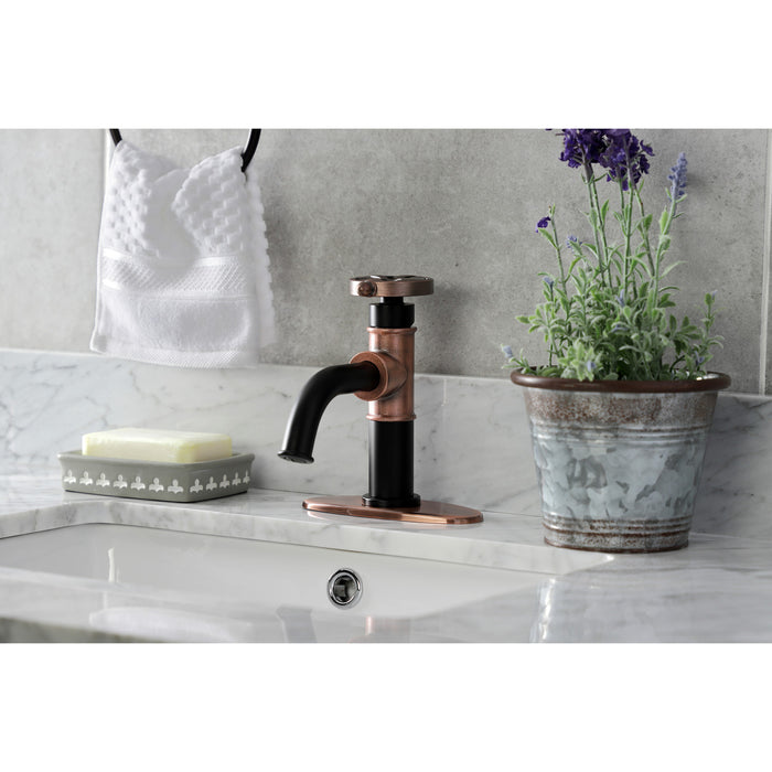 Kingston Brass KSD282RXAC Belknap One-Handle Single-Hole Bathroom Faucet with Deck Plate and Push Pop-Up Drain, Matte Black/Antique Copper